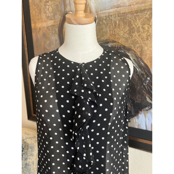 NWOT Theory 100% Silk Black White Polka Dots Sleeveless Top Size L - Picture 1 of 3